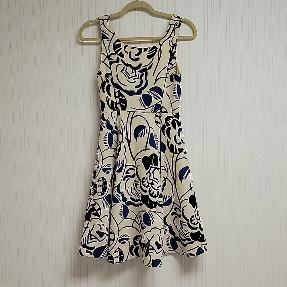 Vanessa Virginia Anthropologie women's sleeveless cream black blue dress sz 0 - Picture 4 of 6